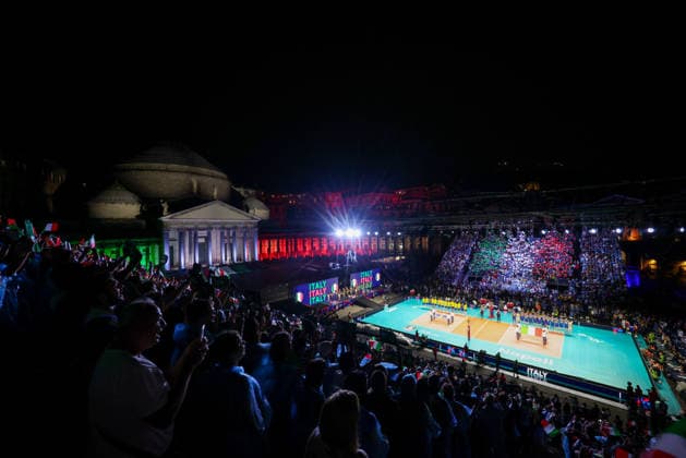during the opening match of the CEV Enel Eurovolley 2026, between Italy and Sweden, Piazza del Plebiscito, Naples, September 10, 2026.  Copyright: xAlessandroxGarofalo LaPressex