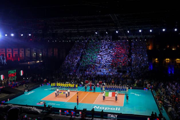 during the opening match of the CEV Enel Eurovolley 2026, between Italy and Sweden, Piazza del Plebiscito, Naples, September 10, 2026.  Copyright: xAlessandroxGarofalo LaPressex