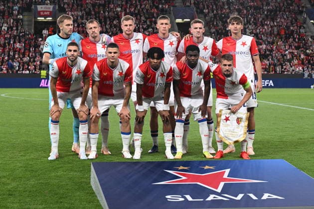 Slavia Prague soccer team pose to photographers before the Football Champions League opening round match Slavia Prague vs RC Lens on September 10, 2026, in Prague, Czech Republic. (CTKxPhoto MichalxKamaryt) CTKPhotoP2026091009941  CTKPhotoP2026091009941