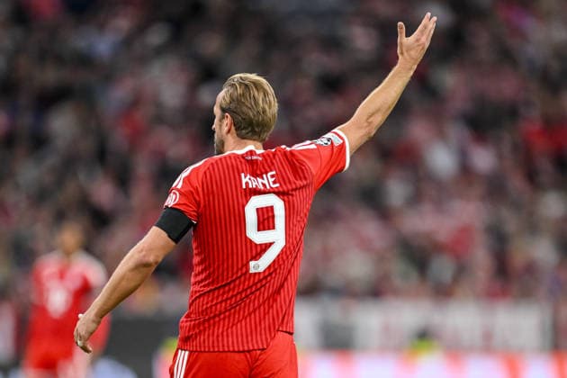 Harry Kane of FC Bayern Munich makes a gesture during the 2026–2027 UEFA Champions League match between Bayern Munich and Bodo Glimt at the Fussball Arena Munich on September 10, 2026, in Munich, Germany. Photo by Harry Langer, DeFodi Images