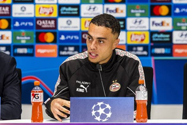 EINDHOVEN , 10-09-2026 , Philips stadium, season 2026 2027 , UEFA Champions League football , match between PSV and Shakhtar Donetsk, picture shows PSV player Serginio Dest press conference, PK, Pressekonferenz PSV - Shakhtar Donetsk  x206829714x Copyright: