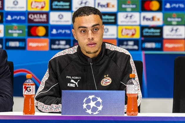 EINDHOVEN , 10-09-2026 , Philips stadium, season 2026 2027 , UEFA Champions League football , match between PSV and Shakhtar Donetsk, picture shows PSV player Serginio Dest press conference, PK, Pressekonferenz PSV - Shakhtar Donetsk  x206829734x Copyright:
