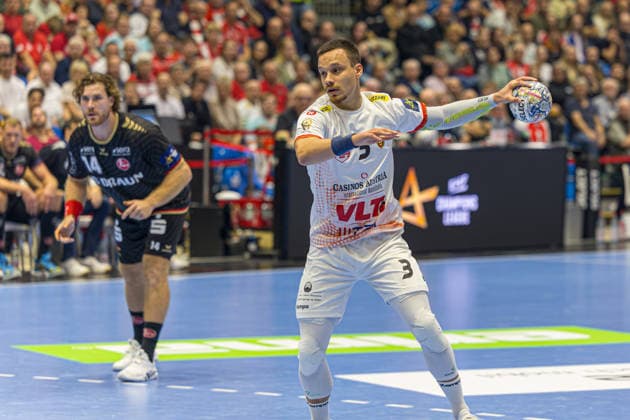 KASSEL, GERMANY - SEPTEMBER 10: Vukasin Vorkapic (HC Vardar 1961, 3) with ball during the EHF Champions League, match between MT Melsungen vs. HC Vardar 1961 at Rothenbach-Halle on September 10, 2026 in Kassel, Germany. Hessen Germany Copyright: xBEAUTIFULxSPORTS Freudensteinx