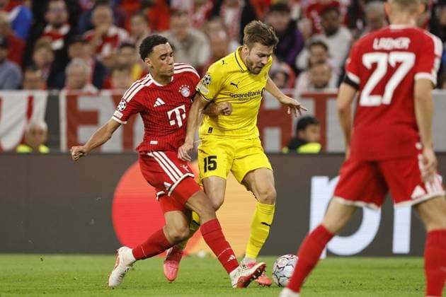 MUNICH - (lr) Jamal Musiala of FC Bayern Munich, Fredrik Andre Bjorkan of Bodo Glimt during the Champions League match between FC Bayern Munich and FK Bodo Glimt on September 10, 2026, at the Allianz Arena in Munich, Germany. BART STOUTJESDIJK ANP UEFA Champions League 2026 27 xVIxANPxSportx xBartxStoutjesdijkxIVx 567938080 originalFilename: 567938080.jpg
