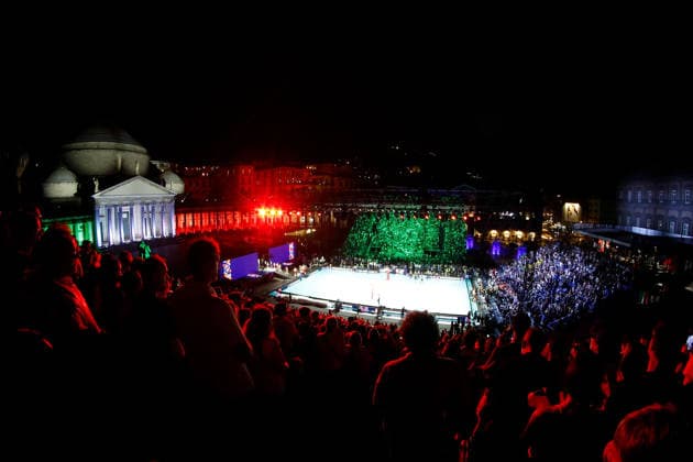 IPA88367938 - A general view of Piazza del Plebiscito during the CEV Enel EuroVolley 2026 opening match between Italy and Sweden at Piazza del Plebiscito on September 10, 2026, in Naples, Italy.  Copyright: xRichardxMorgano IPAxSportx xx IPA88367938