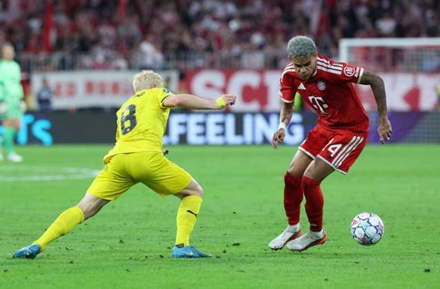 September 10, 2026, GER, Soccer, Men s, UEFA Champions League, Group Stage, 2026–2027 Season, Matchday 1, FC Bayern Munich vs. FK Bodo Glimt—Sondre Auklend (FK Bodo Glimt 08) in a duel with Luis Diaz (FC Bayern Munich)—Allianz Arena, Munich, Bavaria, Germany Copyright: xNordphoto Schneiderx