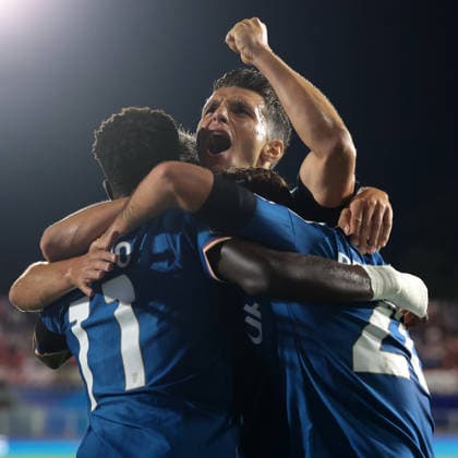 Como 1907 v RB Leipzig - UEFA Champions League - Season 2026-2027 Como, Italy, 10th September 2026. Martin Baturina of Como 1907 celebrates with team mates Anastasios Douvikas and Assane Diao after scoring to give the side a 1-0 lead during the Como 1907 vs RB Leipzig UEFA Champions League, group phase match at Stadio Giuseppe Sinigaglia, Como. Picture credit should read: Jonathan Moscrop Como Stadio Giuseppe Sinigaglia Italy