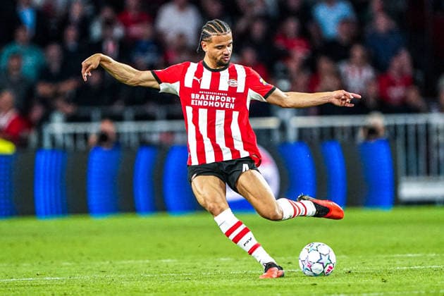 2026-09-10 PSV Eindhoven v Shaktar Donetsk - Champions League EINDHOVEN, NETHERLANDS - SEPTEMBER 10: Armando Obispo of PSV Eindhoven hits the ball during the Champions League match between PSV Eindhoven and Shaktar Donetsk at Philips Stadion on September 10, 2026 in Eindhoven, Netherlands. Eindhoven Philips Stadion Netherlands Content not available for redistribution in The Netherlands directly or indirectly through any third parties. Copyright: xAndrexWeeningx