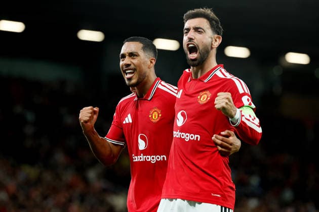 Manchester United, ManU v Sabah FC - UEFA Champions League 2026 27 League Phase MD1 Youri Tielemans and Bruno Fernandes of Manchester United celebrate 2nd goal during the UEFA Champions League 2026 27 League Phase MD1 match between Manchester United and Sabah FC at Old Trafford on September 10, 2026 in Manchester, England. Manchester Old Trafford England United Kingdom Copyright: xAllstarxPicturexLibraryxLtdx