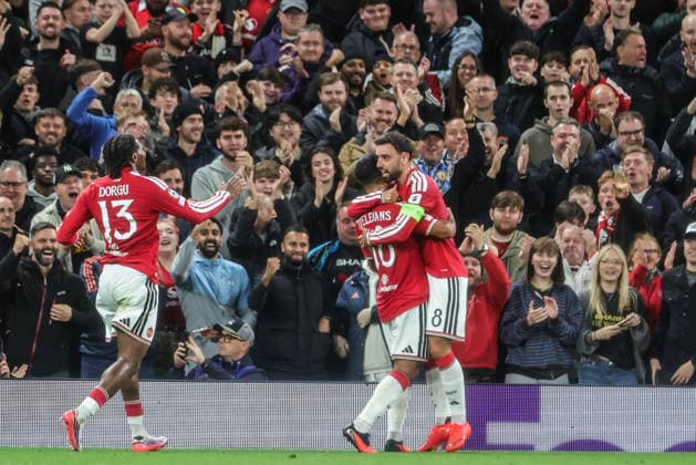 UEFA Champions League Matchday 1 of 8 Manchester United, ManU v Sabah FK Bruno Fernandes of Manchester United celebrates his goal to make it 2-0 during the UEFA Champions League Matchday 1 of 8 match Manchester United vs Sabah FK at Old Trafford, Manchester, United Kingdom on 10 September 2026 (Photo by Mark Cosgrove News Images) Manchester Old Trafford Greater Manchester United Kingdom Copyright: xMarkxCosgrove NewsxImagesx