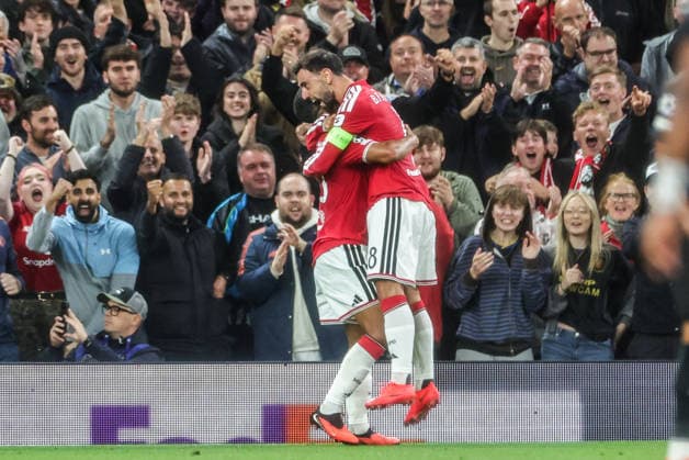 UEFA Champions League Matchday 1 of 8 Manchester United, ManU v Sabah FK Bruno Fernandes of Manchester United celebrates his goal to make it 2-0 during the UEFA Champions League Matchday 1 of 8 match Manchester United vs Sabah FK at Old Trafford, Manchester, United Kingdom on 10 September 2026 (Photo by Mark Cosgrove News Images) Manchester Old Trafford Greater Manchester United Kingdom Copyright: xMarkxCosgrove NewsxImagesx