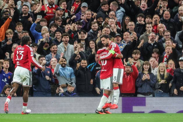 UEFA Champions League Matchday 1 of 8 Manchester United, ManU v Sabah FK Bruno Fernandes of Manchester United celebrates his goal to make it 2-0 during the UEFA Champions League Matchday 1 of 8 match Manchester United vs Sabah FK at Old Trafford, Manchester, United Kingdom on 10 September 2026 (Photo by Mark Cosgrove News Images) Manchester Old Trafford Greater Manchester United Kingdom Copyright: xMarkxCosgrove NewsxImagesx