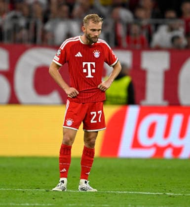 September 10, 2026, Soccer: UEFA Champions League 2026–2027, Matchday 1, FC Bayern Munich vs. FK Bodo Glimt, at the Allianz Arena in Munich; Konrad Laimer of FC Bayern Munich is exhausted