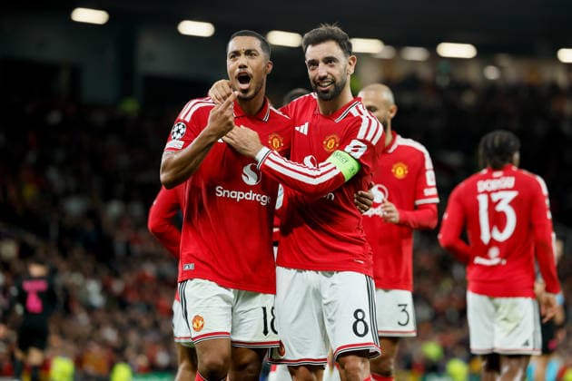 Manchester United, ManU v Sabah FC - UEFA Champions League 2026 27 League Phase MD1 Youri Tielemans and Bruno Fernandes of Manchester United celebrate 2nd goal during the UEFA Champions League 2026 27 League Phase MD1 match between Manchester United and Sabah FC at Old Trafford on September 10, 2026 in Manchester, England. Manchester Old Trafford England United Kingdom Copyright: xAllstarxPicturexLibraryxLtdx