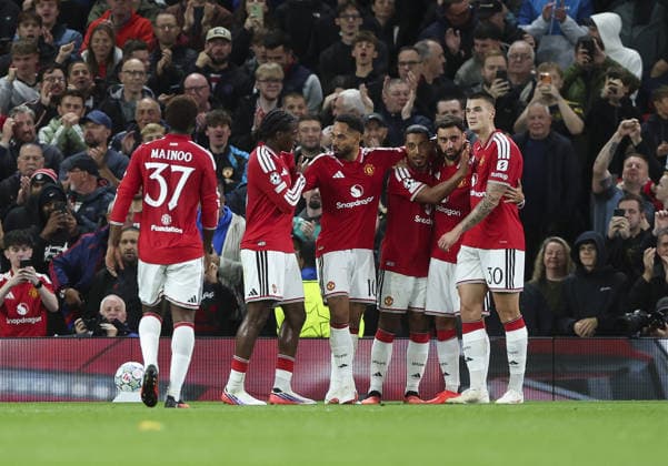 Manchester United, ManU v Sabah, UEFA Champions League, League Stage 10.09.26 Manchester United v Sabah, UEFA Champions League, League Stage Bradley Ormesher The Times Bruno Fernandez of Manchester United celebrates scoring his teams 2nd goal  Copyright: xBradleyxOrmesherx NINTCHDBPICT001107201604