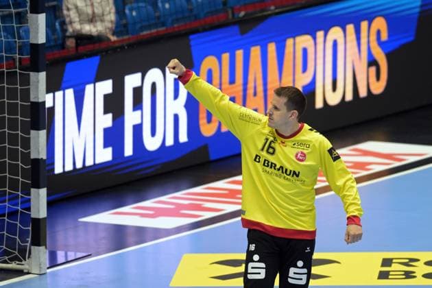 Celebration by Nebojsa Simic, goalkeeper for MT Melsungen 16, GER, MT Melsungen HC vs. Vardar Skopje 1961, MKD, handball, Men s Champions League, group matches, 2026–2027 season, September 10, 2026, GER, MT Melsungen HC vs. Vardar Skopje, Handball, Men’s Champions League, Group Match, 2026–2027 Season, September 10, 2026, Kassel Copyright: xEibner-Pressefotox xRolandxSippelx EP_RSL