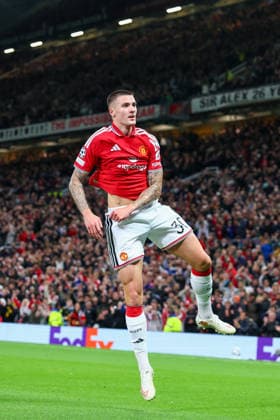 RECORD DATE NOT STATED 10th September 2026; Old Trafford, Manchester, England; UEFA Champions League Football, Manchester United, ManU versus Sabah; Benjamin Sesko of Manchester United scores in the 45th minute to make it 3-0 RogerxEvans