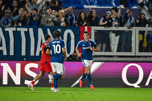Como™s Tasos Douvikas celebrating after a goal during the UEFA Champions League stage match Phase MD1 between Calcio Como and RB Leipzig at the Giuseppe Sinigaglia stadium in Como, north Italy -September 10, 2026 - Soccer.  Copyright: xTizianoxBallabio LaPressex