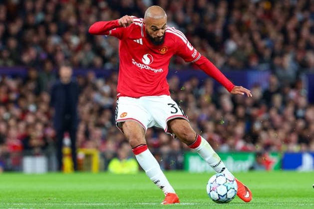 RECORD DATE NOT STATED 10th September 2026; Old Trafford, Manchester, England; UEFA Champions League Football, Manchester United, ManU versus Sabah; Noussair Mazraoui of Manchester United shoots RogerxEvans