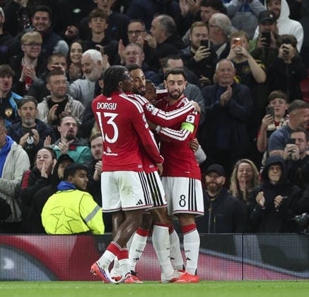 Manchester United, ManU v Sabah, UEFA Champions League, League Stage 10.09.26 Manchester United v Sabah, UEFA Champions League, League Stage Bradley Ormesher The Times Bruno Fernandez of Manchester United celebrates scoring his teams 2nd goal  Copyright: xBradleyxOrmesherx NINTCHDBPICT001107201143