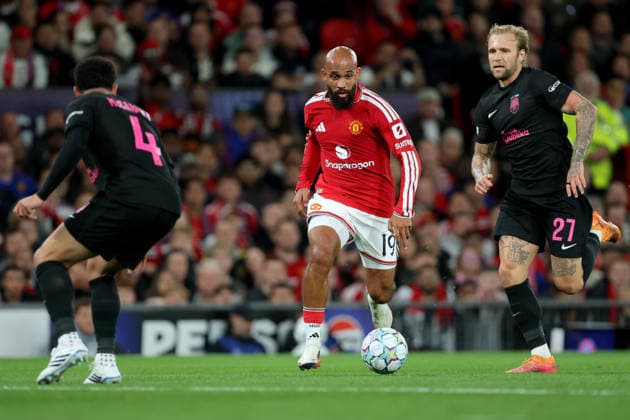Manchester United, ManU v Sabah FC - UEFA Champions League 2026 27 League Phase MD1 Bryan Mbeumo of Manchester United and Tymoteusz Puchacz of Sabah challenge during the UEFA Champions League 2026 27 League Phase MD1 match between Manchester United and Sabah FC at Old Trafford on September 10, 2026 in Manchester, England. Manchester Old Trafford England United Kingdom Copyright: xAllstarxPicturexLibraryxLtdx