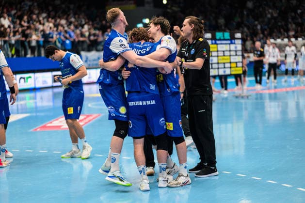 Tillman Leu (ThSV Eisenach, 99), Stephan Seitz (ThSV Eisenach, 44), and Dominik Solak (ThSV Eisenach, 30) celebrate after the final whistle in Germany, ThSV Eisenach vs. SG BBM Bietigheim, 1 Opel Handball Bundesliga, Handball, Matchday 4, 2026–2027 season, 7:00 p.m., September 10, 2026 GER, ThSV Eisenach vs. SG BBM Bietigheim, 1st Opel Handball Bundesliga, Handball, Matchday 4, 2026–2027 season, 7:00 p.m., September 10, 2026, Eisenach Copyright: xMartinxHerbstx