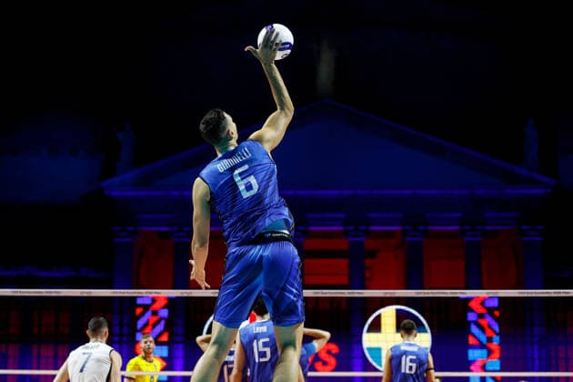IPA88369059 - Simone Giannelli, 6 of Team Italy, in action during the CEV Enel EuroVolley 2026 opening match between Italy and Sweden at Piazza del Plebiscito on September 10, 2026, in Naples, Italy.  Copyright: xRichardxMorgano IPAxSportx xx IPA88369059