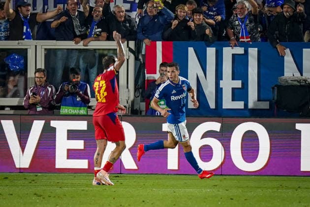 Italy Soccer UEFA Champions League 2026–2027, Matchday 1: Como 1907 vs. RB Leipzig; Giuseppe Sinigaglia, Como; Goal and celebration of the 2–0 score by Tasos Douvikas, Como 1907; 9: Joy, emotions, cheering Copyright: xJOERANxSTEINSIEKx