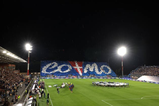 Como 1907 v RB Leipzig - UEFA Champions League - Season 2026-2027 Como, Italy, 10th September 2026. A general view of the Como 1907 fans™ choreography prior to the Como 1907 vs RB Leipzig UEFA Champions League, group phase match at Stadio Giuseppe Sinigaglia, Como. Picture credit should read: Jonathan Moscrop Como Stadio Giuseppe Sinigaglia Italy