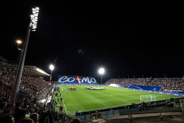 Como 1907 v RB Leipzig - UEFA Champions League - Season 2026-2027 Como, Italy, 10th September 2026. A general view of the Como 1907 fans™ choreography prior to the Como 1907 vs RB Leipzig UEFA Champions League, group phase match at Stadio Giuseppe Sinigaglia, Como. Picture credit should read: Jonathan Moscrop Como Stadio Giuseppe Sinigaglia Italy