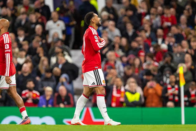 Matheus Cunha seen celebrating after goal during UEFA Champions League 2026 2027 league phase game between teams of Manchester United, ManU and Sabah FC (Ernest Kolodziej Ball Raw Images) Manchester Old Trafford England Copyright: xErnestxKolodziejx ernestkolodziej_manchester_sabah_2627_OL_2258