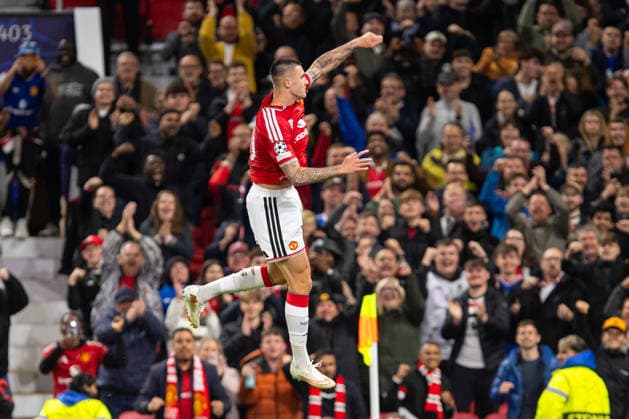 Benjamin Sesko seen celebrating after goal during UEFA Champions League 2026 2027 league phase game between teams of Manchester United, ManU and Sabah FC (Ernest Kolodziej Ball Raw Images) Manchester Old Trafford England Copyright: xErnestxKolodziejx ernestkolodziej_manchester_sabah_2627_OL_2568