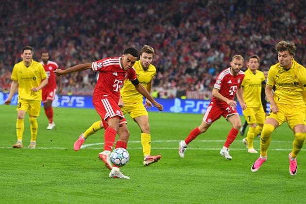 Goal 1-0 Jamal MUSIALA Bayern Munich, Action, Shot on Goal, Penalty Area Play, Soccer Champions League, 2026-27 Season, Group Stage: FC Bayern Munich vs. Bodø Glimt on September 10, 2026