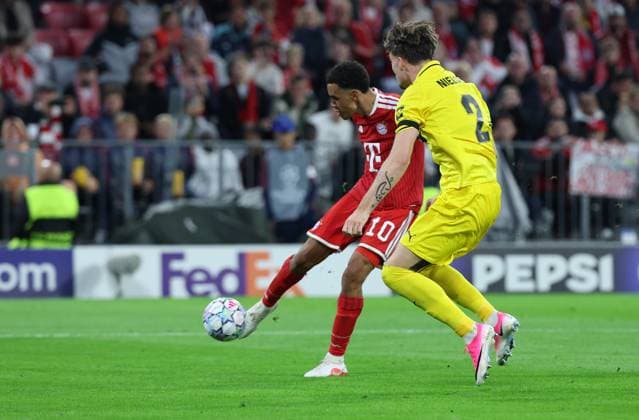 September 10, 2026, GER, Soccer, Men s, UEFA Champions League, Group Stage, 2026–2027 Season, Matchday 1, FC Bayern Munich vs. FK Bodø Glimt Goal: 1–0 Scorer: Jamal Musiala (FC Bayern Munich) scores the 1–0 goal; on the right, Villads Nielsen (FK Bodø Glimt); Munich, Allianz Arena, Bayern, Germany Copyright: xNordphoto Schneiderx
