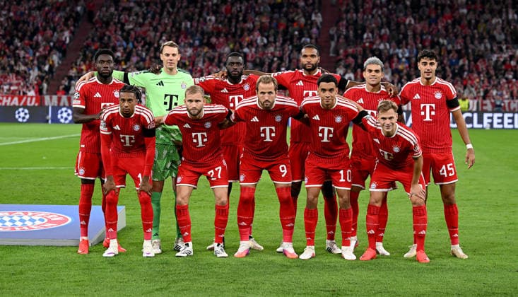 SOCCER CHAMPIONS LEAGUE 2026–2027 SEASON Preliminary Round, Matchday 1, September 10, 2026 FC Bayern Munich vs. FK Bodø Glimt FC Bayern Munich Team Photo, from left to right, top row: Alphonso Davies, goalkeeper Manuel Neuer, Dayot Upamecano, Jonathan Tah, Luis Diaz, Aleksandar Pavlovic, Michael Olise, Konrad Laimer, Harry Kane, Jamal Musiala, Joshua Kimmich