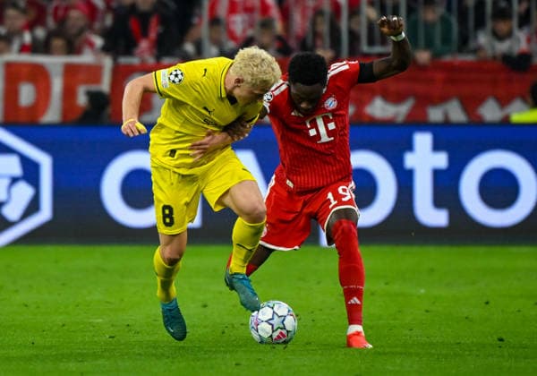 September 10, 2026, xemx, Soccer, UEFA Champions League, FC Bayern Munich vs. FK Bodø Glimt, Sondre Auklend (FK Bodø Glimt), Alphonso Davies (FC Bayern Munich), tackle, action, battle for the ball, Munich
