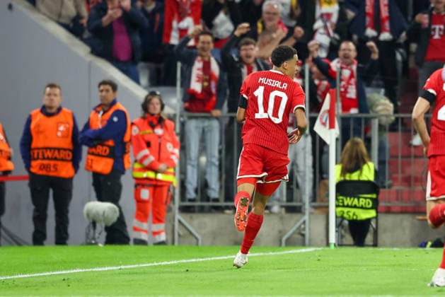 Celebration after Jamal Musiala s goal to make it 1–0, FC Bayern Munich, 10, GER, FC Bayern Munich vs. FK Bodo Glimt, Soccer, UEFA Champions League, Group Stage, Matchday 1, 2026–2027 Season, September 10, 2026, GER, FC Bayern Munich vs. FK Bodo Glimt, Soccer, UEFA Champions League, Group Stage, Matchday 1, 2026–2027 Season, September 10, 2026, Munich Copyright: xEibner-Pressefoto JennixMaulx EP_JML