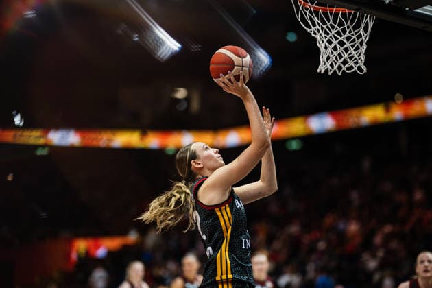 FIBA Women’s Basketball World Cup 2026: Belgium vs. Germany, September 10, 2026; Emily Bessoir, Germany, 22, with a basketball; FIBA Women’s Basketball World Cup 2026, Final Phase, Quarterfinals: Belgium vs. Germany on September 10, 2026, at the Uber Arena, Berlin Copyright: xBEAUTIFULxSPORTS Tonhäuserx