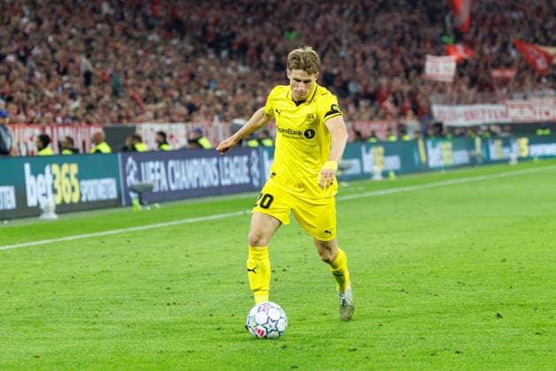 Fredrik Sjövold, 20, FK Bodo Glimt, during the match between FC Bayern Munich and FK Bodo Glimt, soccer, men s, UEFA Champions League, 2026–2027, Matchday 1 on September 10, 2026, in Munich, Allianz Arena, Bavaria, Germany