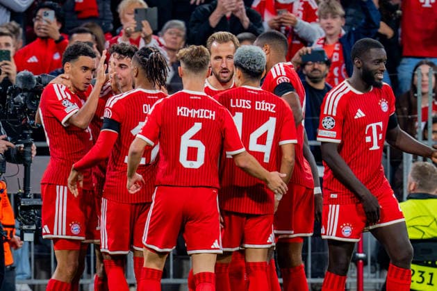 UEFA Champions League, Matchday 1, FC Bayern Munich vs. Bodo Glimt on September 10, 2026: Goal and celebration for the 1-0 lead by Jamal Musiala, with Konrad Laimer, Joshua Kimmich, and Michael Olise Copyright: xBahhoxKarax