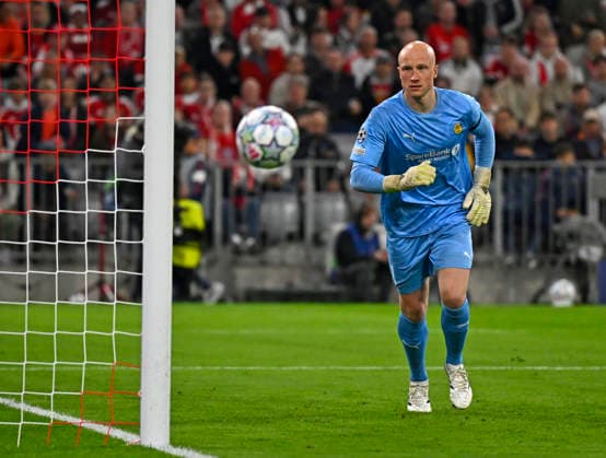 September 10, 2026, Soccer: UEFA Champions League 2026–2027, Matchday 1, FC Bayern Munich vs. FK Bodo Glimt, at the Allianz Arena in Munich, goalkeeper Julian Faye Lund (FK Bodo Glimt)
