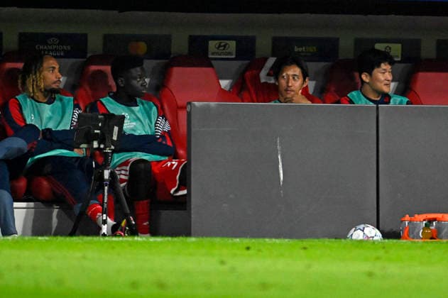September 10, 2026, Soccer: UEFA Champions League 2026–2027, Matchday 1, FC Bayern Munich vs. FK Bodo Glimt, at the Allianz Arena in Munich; from left: Sacha Boey (FC Bayern Munich), Bara Sapoko Ndiaye (Bayern Munich), Hiroki Ito (FC Bayern Munich), and Minjae Kim (Bayern Munich), Min-jae Kim on the bench