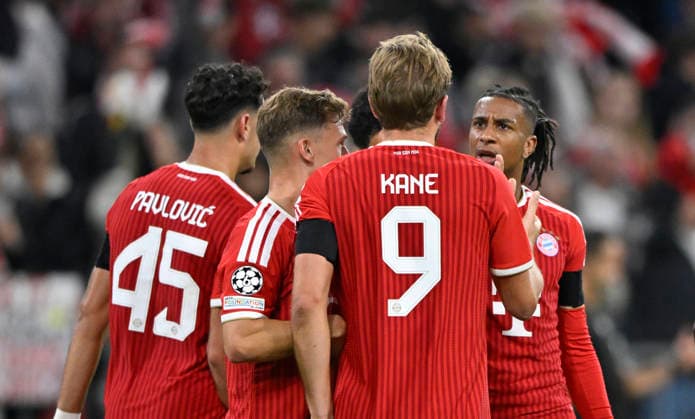 GOAL: 2-0 Harry Kane FC Bayern Munich FCB 09 Goal celebration Michael Olise FC Bayern Munich FCB 17 Aleksandar Pavlovic FC Bayern Munich FCB 45 Joshua Kimmich FC Bayern Munich FCB 06 FC Bayern Munich FCB vs. Bodø Glimt September 10, 2026 DFL regulations prohibit any use of photographs as image sequences and or quasi-video. FC Bayern Munich (FCB) vs. Bodø Glimt