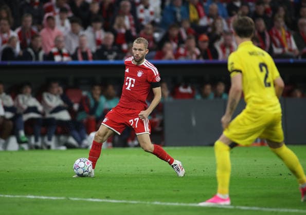 Soccer, Men s, Champions League, 2026–2027 Season, FC Bayern Munich vs. FK Bodø Glimt, Matchday 1, Allianz Arena: Konrad Laimer of FC Bayern Munich with the ball on the attack