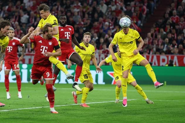 Harry Kane 9 of FC Bayern Munich scores the 2-0 goal with a header, FC Bayern Munich vs. FK Bodo Glimt, Soccer, UEFA, Champions League, Group Stage, September 9, 2026, Munich, Bavaria, Germany Copyright: xkolbert-press ChristianxKolbertx