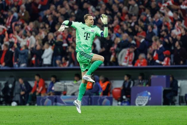 Manuel Neuer 1, FC Bayern Munich scores the 2-0 goal in the match between FC Bayern Munich and FK Bodo Glimt, soccer, men s, UEFA Champions League, 2026–2027, Matchday 1 on September 10, 2026, in Munich, Allianz Arena, Bavaria, Germany