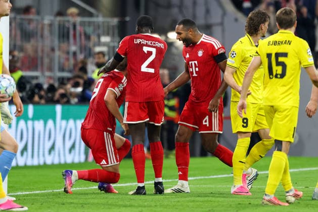 Celebration of Harry Kane s goal to make it 2–0 for FC Bayern Munich, 09, with Jonathan Tah, FC Bayern Munich, 04, and Dayot Upamecano, FC Bayern Munich, 02, GER, FC Bayern Munich vs. FK Bodo Glimt, Soccer, UEFA Champions League, Group Stage, Matchday 1, 2026–2027 Season, September 10, 2026, GER, FC Bayern Munich vs. FK Bodo Glimt, Soccer, UEFA Champions League, Group Stage, Matchday 1, 2026–2027 Season, September 10, 2026, Munich Copyright: xEibner-Pressefoto JennixMaulx EP_JML