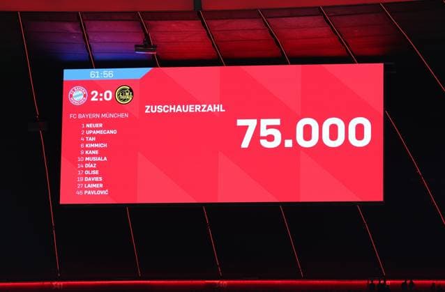 September 10, 2026, GER, Soccer, Men s, UEFA Champions League, Group Stage, 2026–2027 Season, Matchday 1, FC Bayern Munich vs. FK Bodø Glimt Scoreboard Feature Impression Score 2–0 in front of 75,000 spectators at the Allianz Arena in Munich, Bavaria, Germany Copyright: xNordphoto Schneiderx