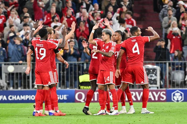 MUNICH, GERMANY; 10. SEPTEMBER: Bayern Munich celebrating the goal to 2-0 by Harry KANE (FC Bayern Munich 9) Tor Torschuetze Freude Happy during the Champions League Match between FC Bayern Muenchen vs. FK Bodo Glimt at Matchday 1 at Allianz Arena Copyright: xBEAUTIFULxSPORTS Goldbergx