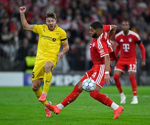 September 10, 2026, Soccer: UEFA Champions League 2026–2027, Matchday 1, FC Bayern Munich vs. FK Bodo Glimt, at the Allianz Arena in Munich; Ismael Saibari of FC Bayern Munich comes out on top